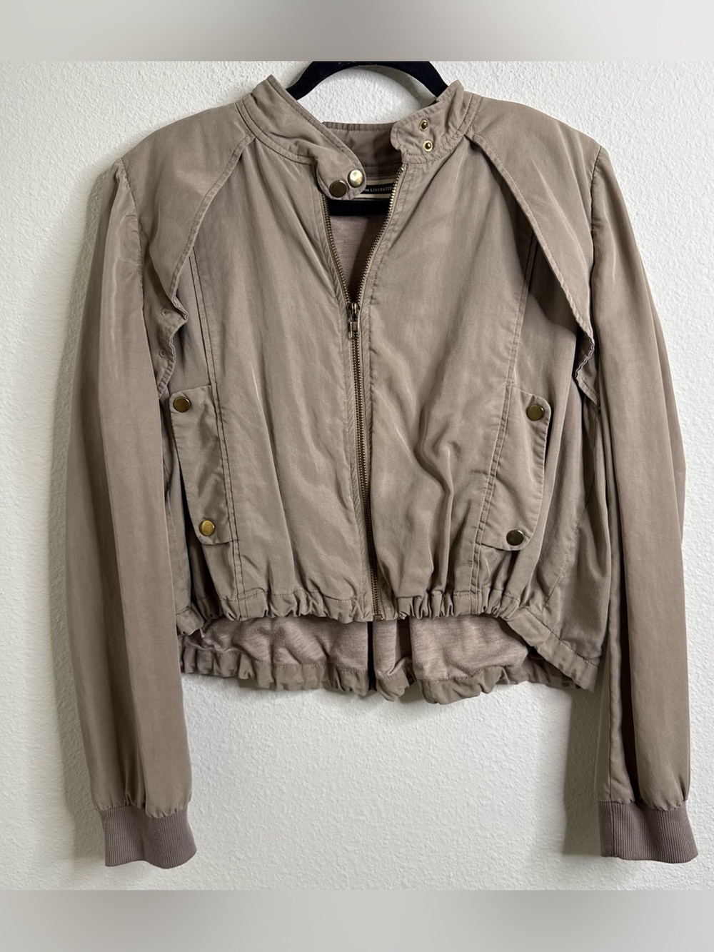 Anthropologie Daughters of Liberation Taupe Lightweight Bomber Jacket Size Large